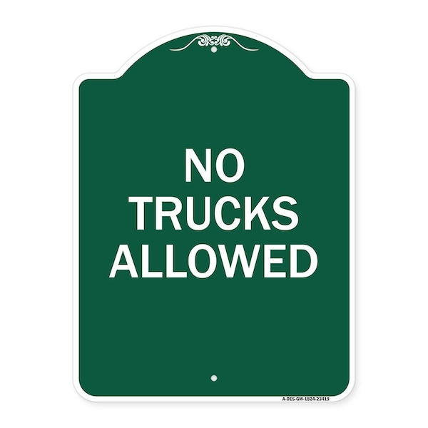 Parking Lot Sign No Trucks Allowed, Green & White Aluminum Sign, 18" x 24", GW-1824-23419